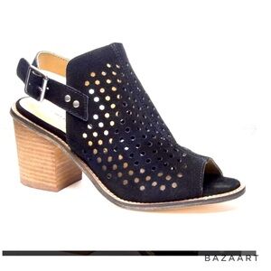 Chinese Laundry Perforated Peep-Toe Black Suede Bootie Women Size: 10